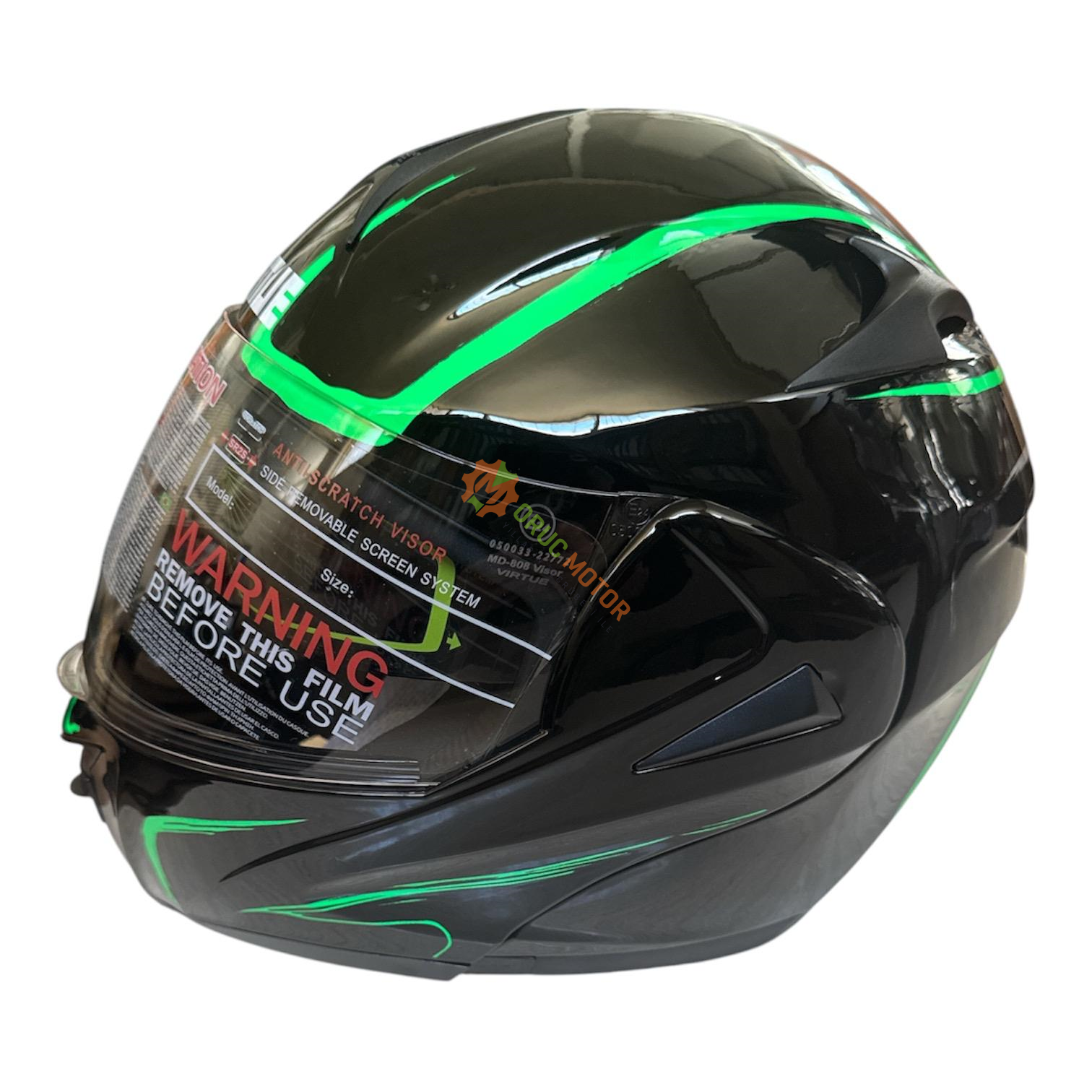 VRT - ÇENE AÇILIR VİZÖRLÜ KASK [MD-808] [SİYAH - YEŞİL] [XL]