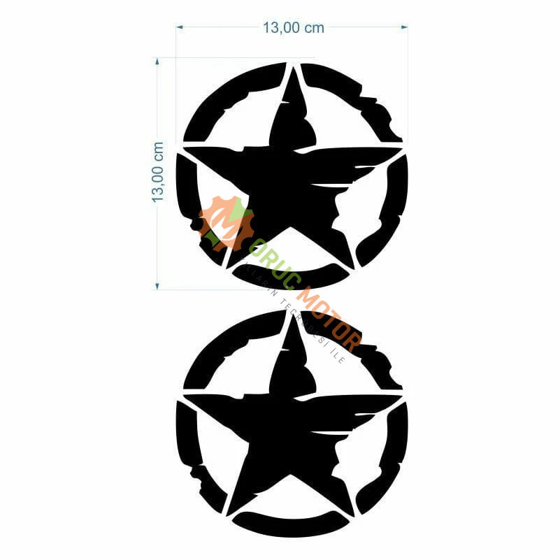 ARMY YILDIZ 13 X 13 cm SİYAH STİCKER 2 Lİ