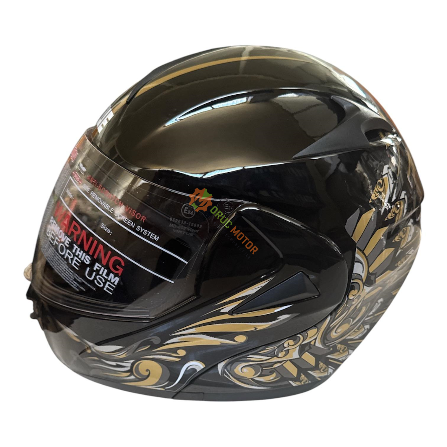 VRT - ÇENE AÇILIR VİZÖRLÜ KASK [MD-808] [SİYAH - GOLD] [XL]
